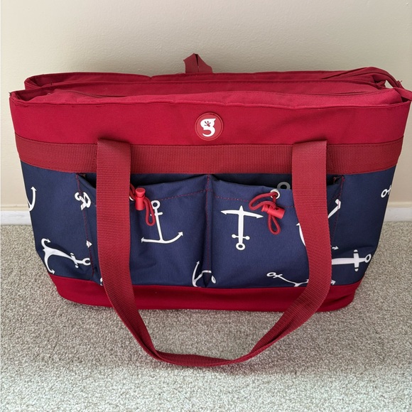 Geckobrands Anchor Red White Blue Double Compartment 40 Can Cooler Tote Bag - Picture 1 of 11